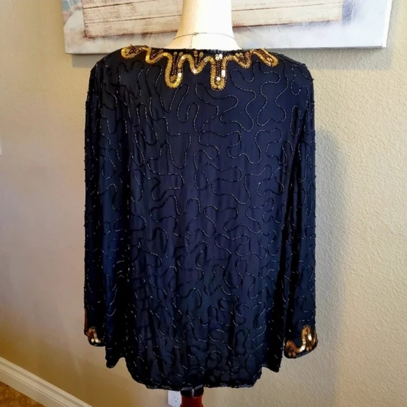 ROYAL FEELINGS | Silk Sequined Beaded Blouse/Cover-Up sz 2X - Picture 4 of 9
